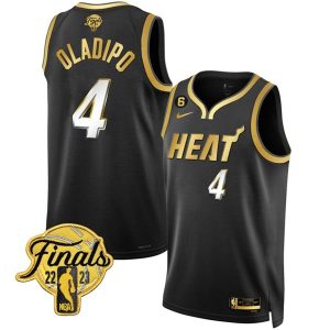 Miami Heat #4 Victor Oladipo Black Gold Edition 2023 Finals Collection & NO.6 Patch Stitched Jersey