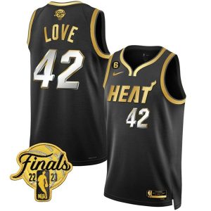 Miami Heat #42 Kevin Love Black Gold Edition 2023 Finals Collection With NO.6 Patch Stitched Jersey