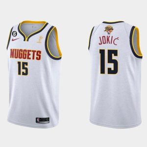 Nuggets #15 Nikola Jokic White 2023 Finals Champions Association & NO.6 Patch Stitched Jersey