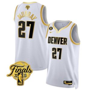 Nuggets #27 Jamal Murray White Gold Edition 2023 Finals Collection With NO.6 Patch Stitched Jersey
