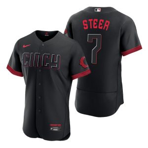 Men Cincinnati Reds Spencer Steer Black 2023 City Connect Jersey
