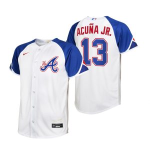 Youth Atlanta Braves Ronald Acuna Jr. White 2023 City Connect Replica Jersey