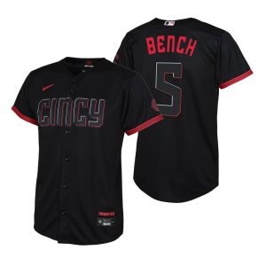 Youth Cincinnati Reds Johnny Bench Black 2023 City Connect Replica Jersey